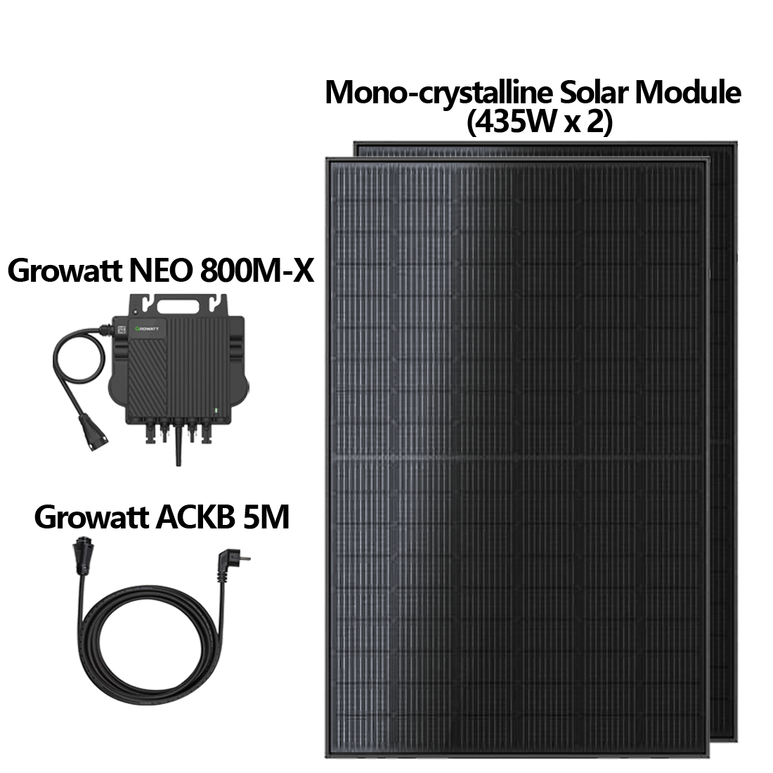 Growatt Balkonkraftwerk Komplettset 870W Solarmodule mit 800W Mikro-Wechselrichter und 5M AC Kabel