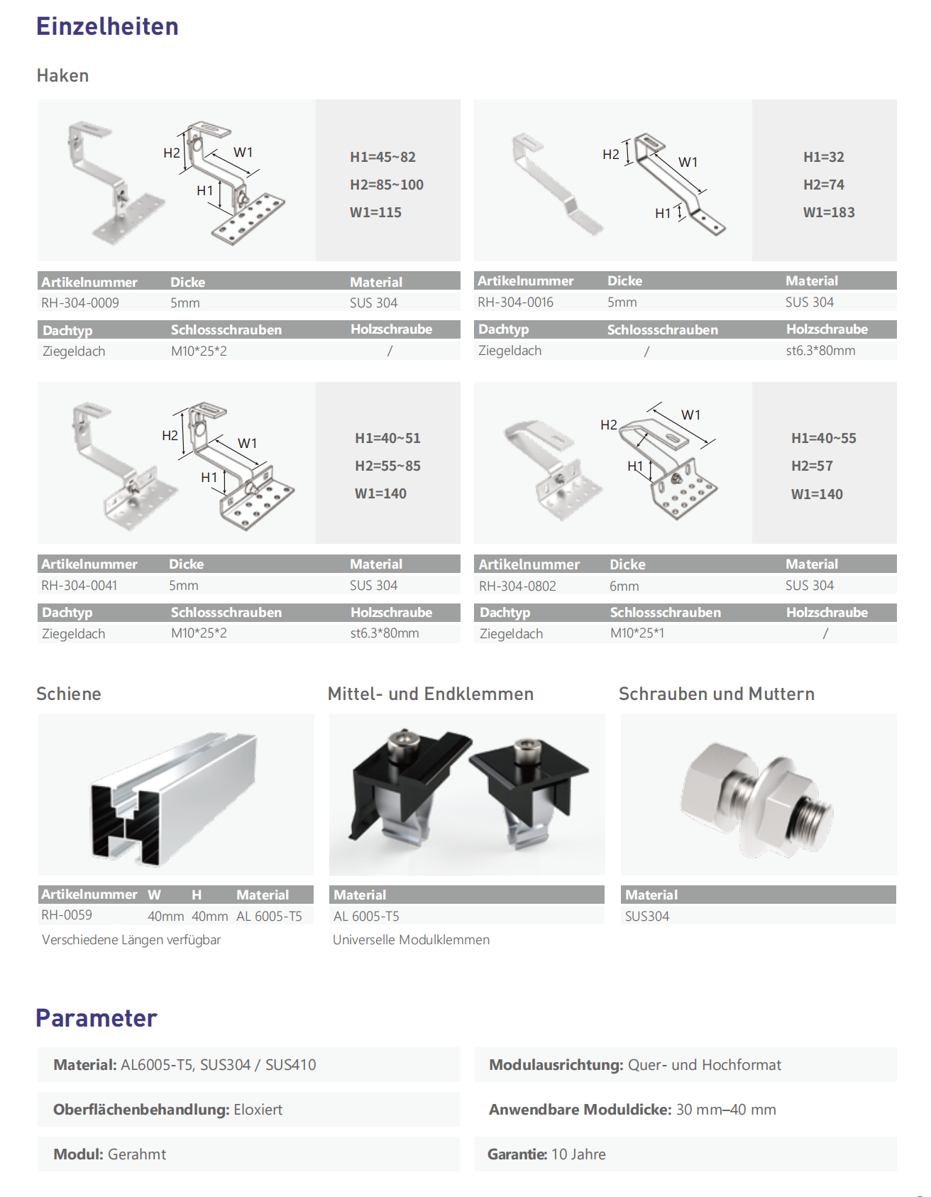 Kseng Photovoltaik Dachziegel Montagesystem AL6005-T5, SUS304/SUS410 Schnelle & Einfache Installation für 4 Solarmodule