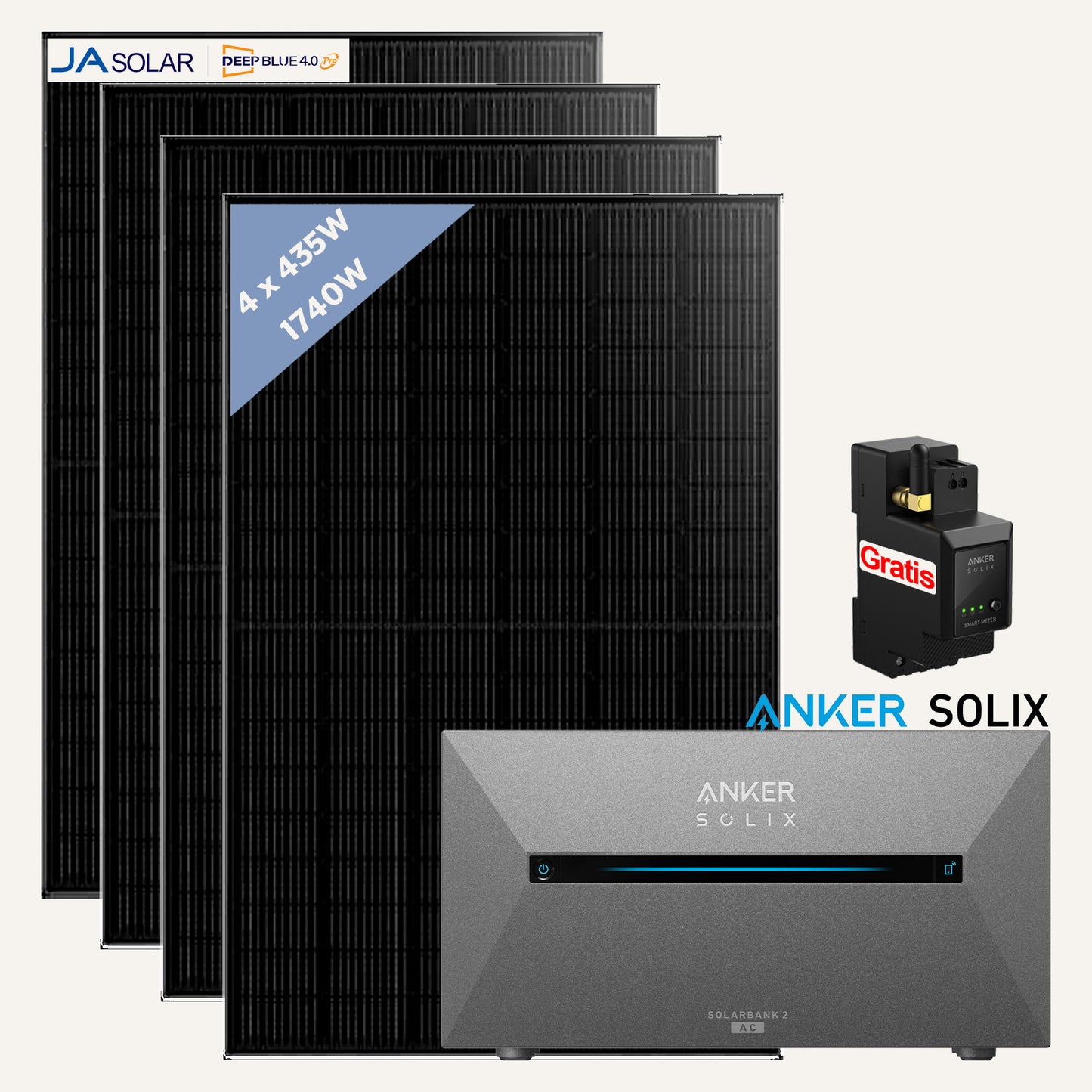 1740W Anker Solix Balkonkraftwerk Solix Solarbank 2 AC E1600 2000W mit Smart Meter IP65