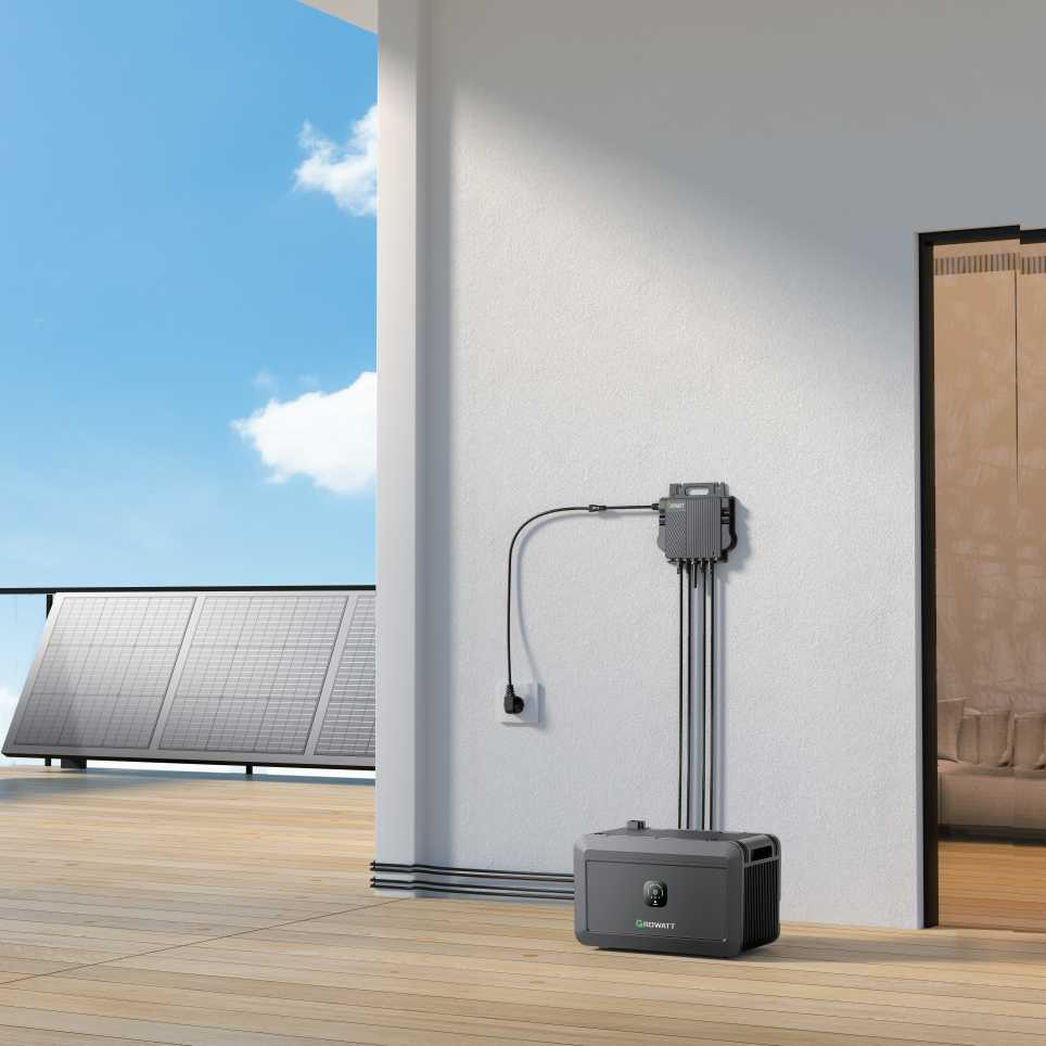 Growatt NOAH 2000 Solarspeicher 2048Wh LiFePO4 mit 1800W PV-Eingang, Smart App Control, IP66, für Balkonkraftwerke