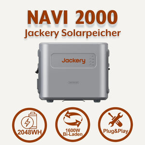 Jackery Navi 2000 Solarpeicher für Balkonkraftwerk, 2048WH, Erweiterbar auf 8192 Wh IP65 ohne/mit Navi 2000 Zusatzakku - IntelliSolaris