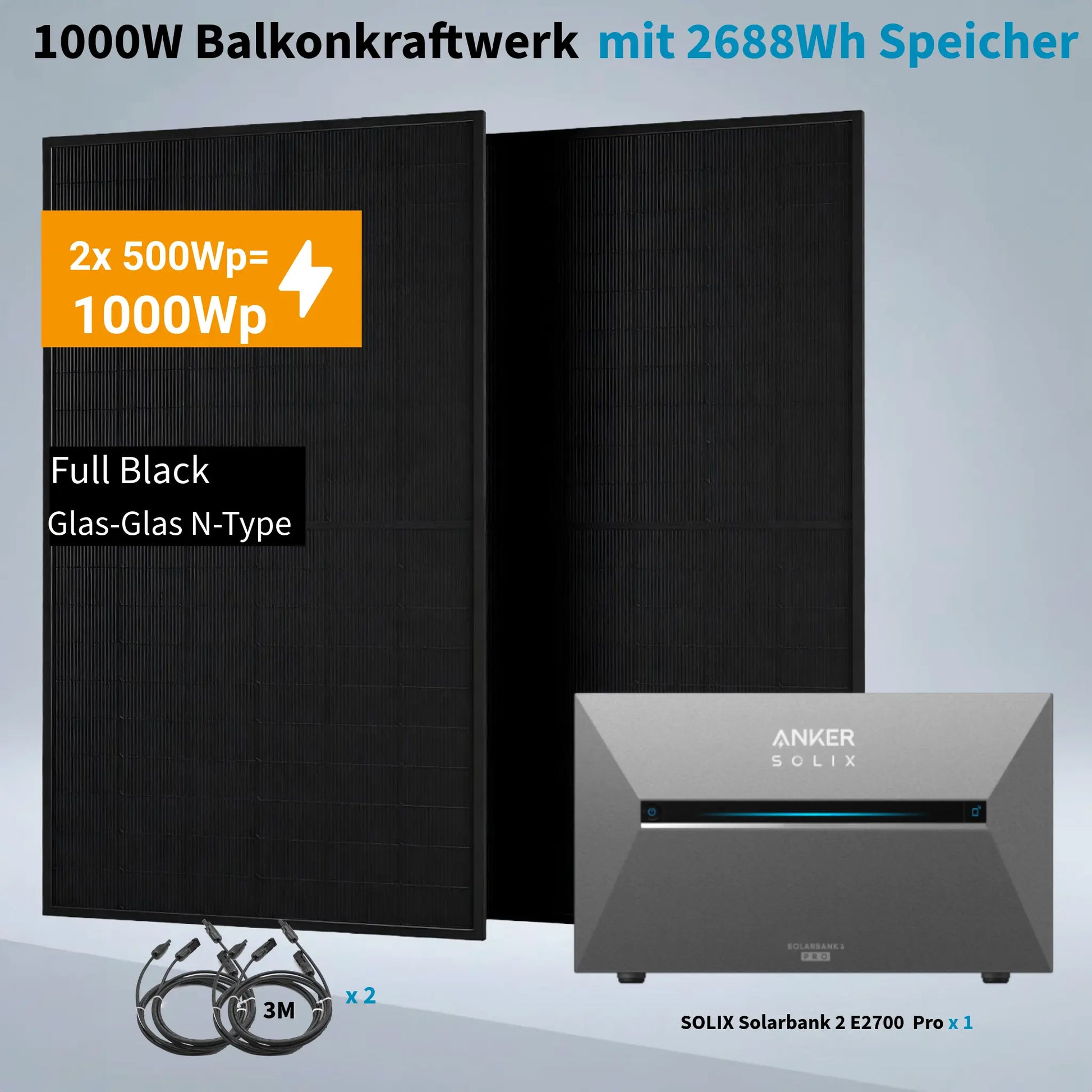 Anker Solix 1.000 W Balkonkraftwerke mit Solarbank 3 Pro, 2×500W Module Anker