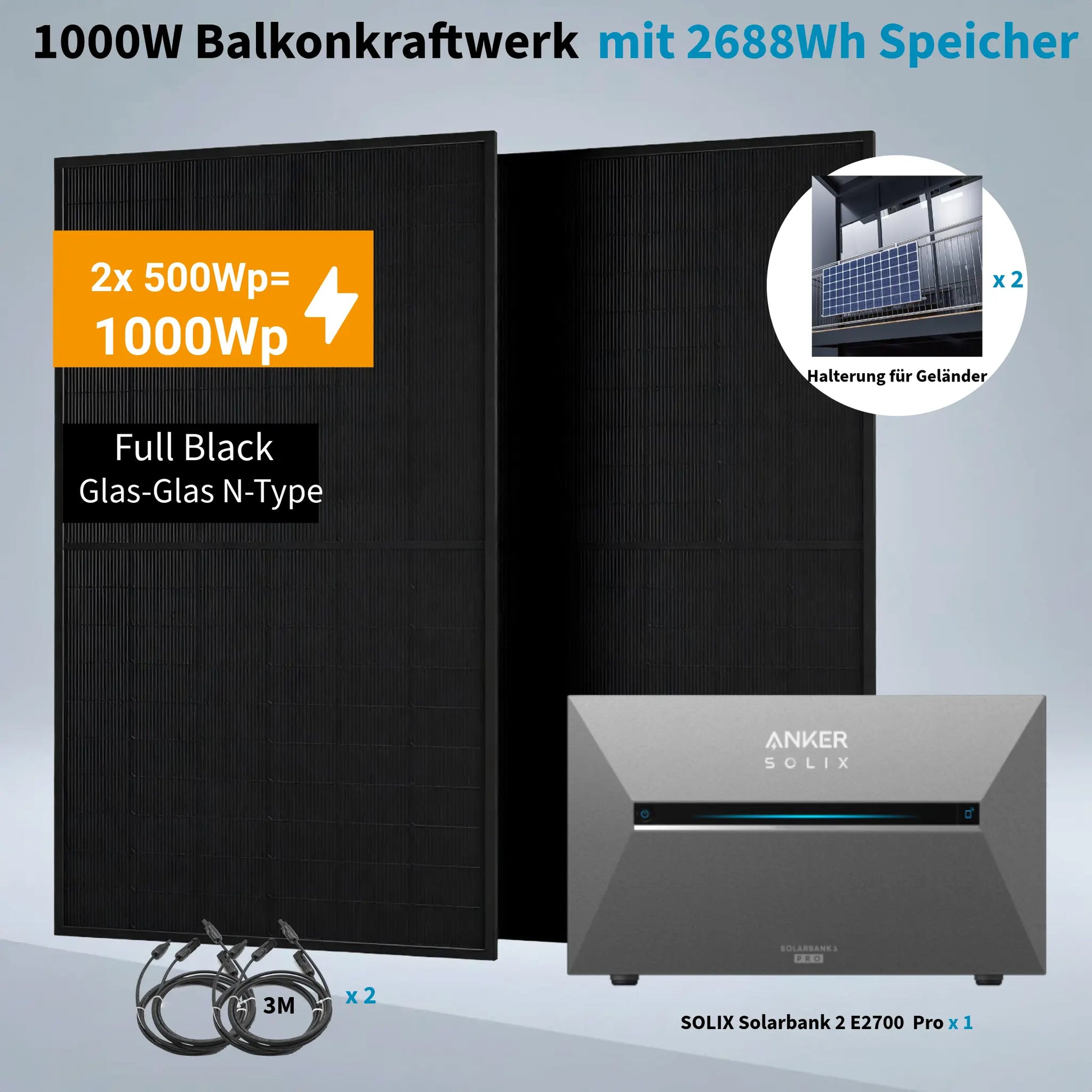 Anker Solix 1.000 W Balkonkraftwerke mit Solarbank 3 Pro, 2×500W Module Anker