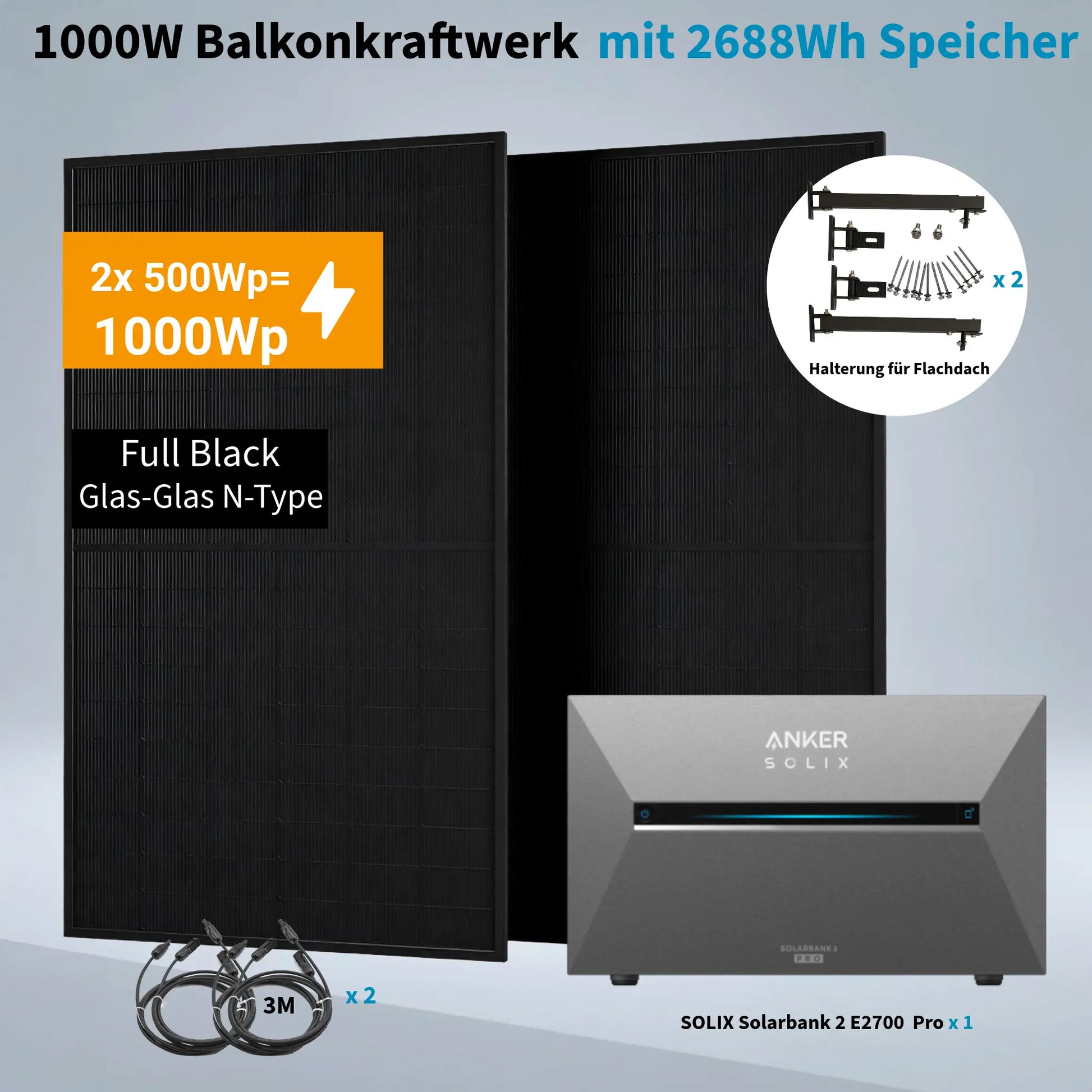 Anker Solix 1.000 W Balkonkraftwerke mit Solarbank 3 Pro, 2×500W Module Anker