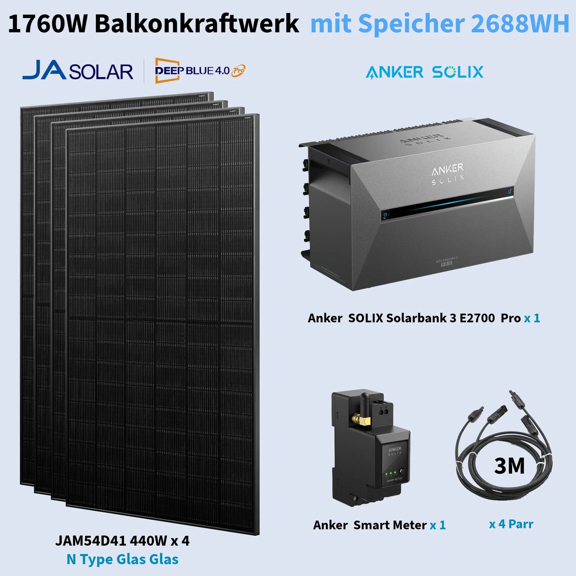 Anker SOLIX Solarbank 3 Pro 1800W Balkonkraftwerk mit Smart Meter, BP2700 optional 2.68kWh bis 8.04kWh, IP65 Anker