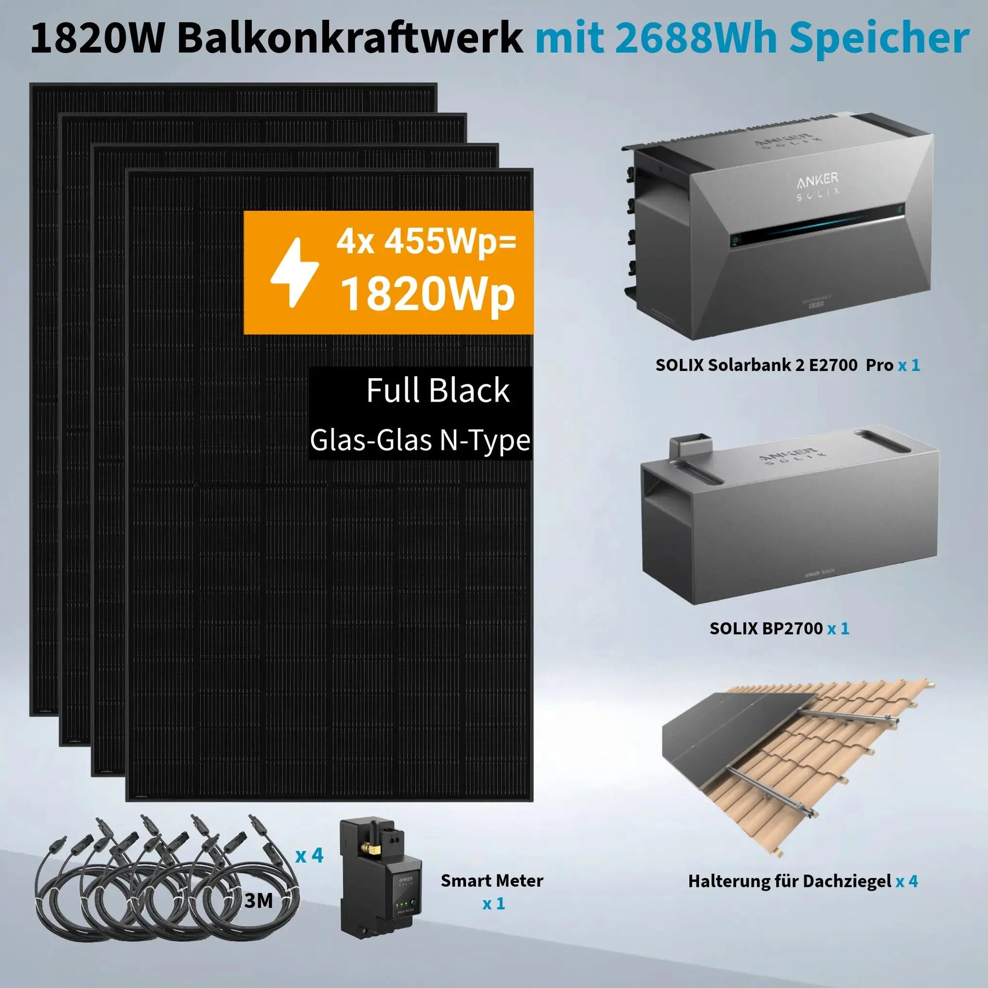 Anker SOLIX Solarbank 3 Pro 1.820 W Balkonkraftwerk mit Smart Meter,  IP65 Anker