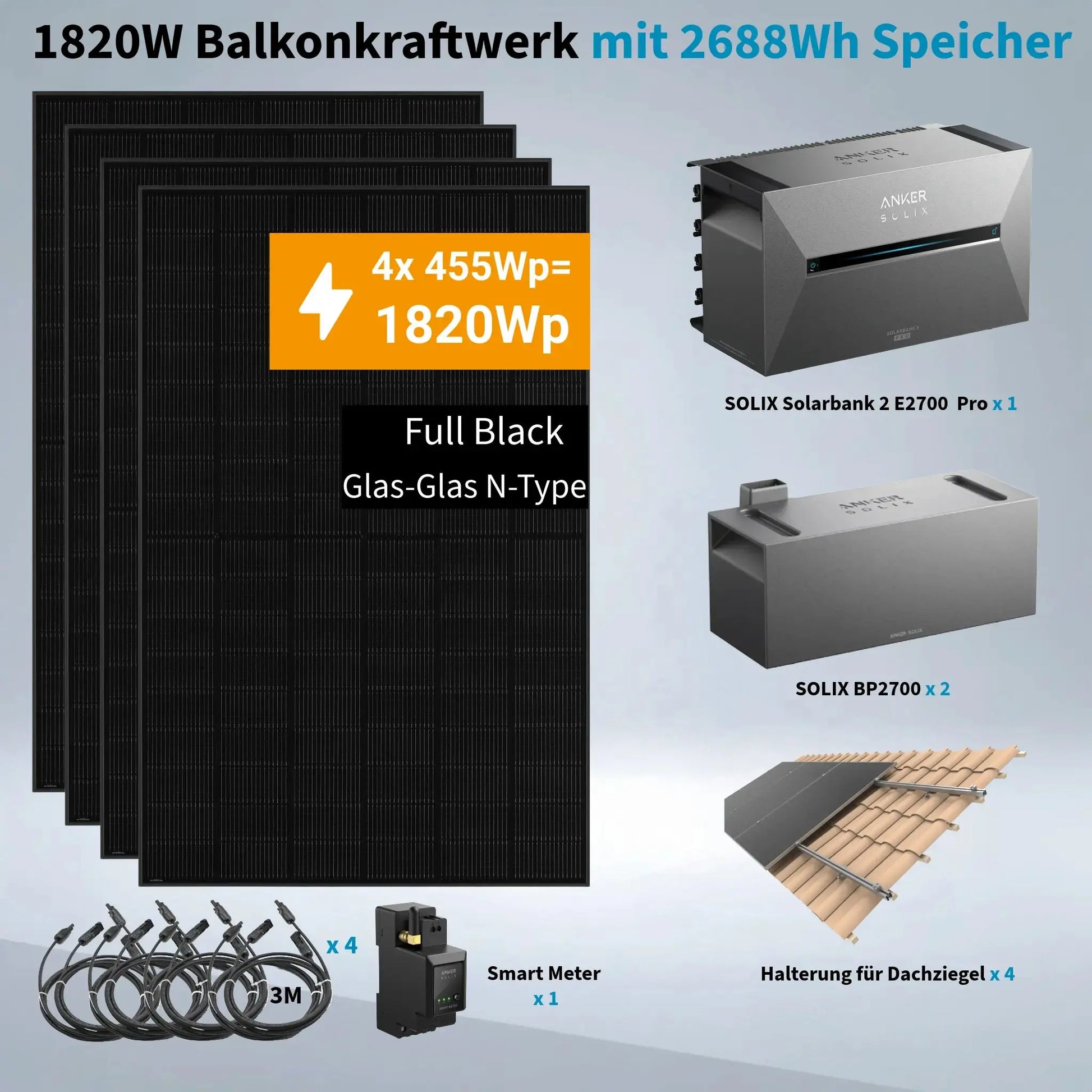 Anker SOLIX Solarbank 3 Pro 1.820 W Balkonkraftwerk mit Smart Meter,  IP65 Anker