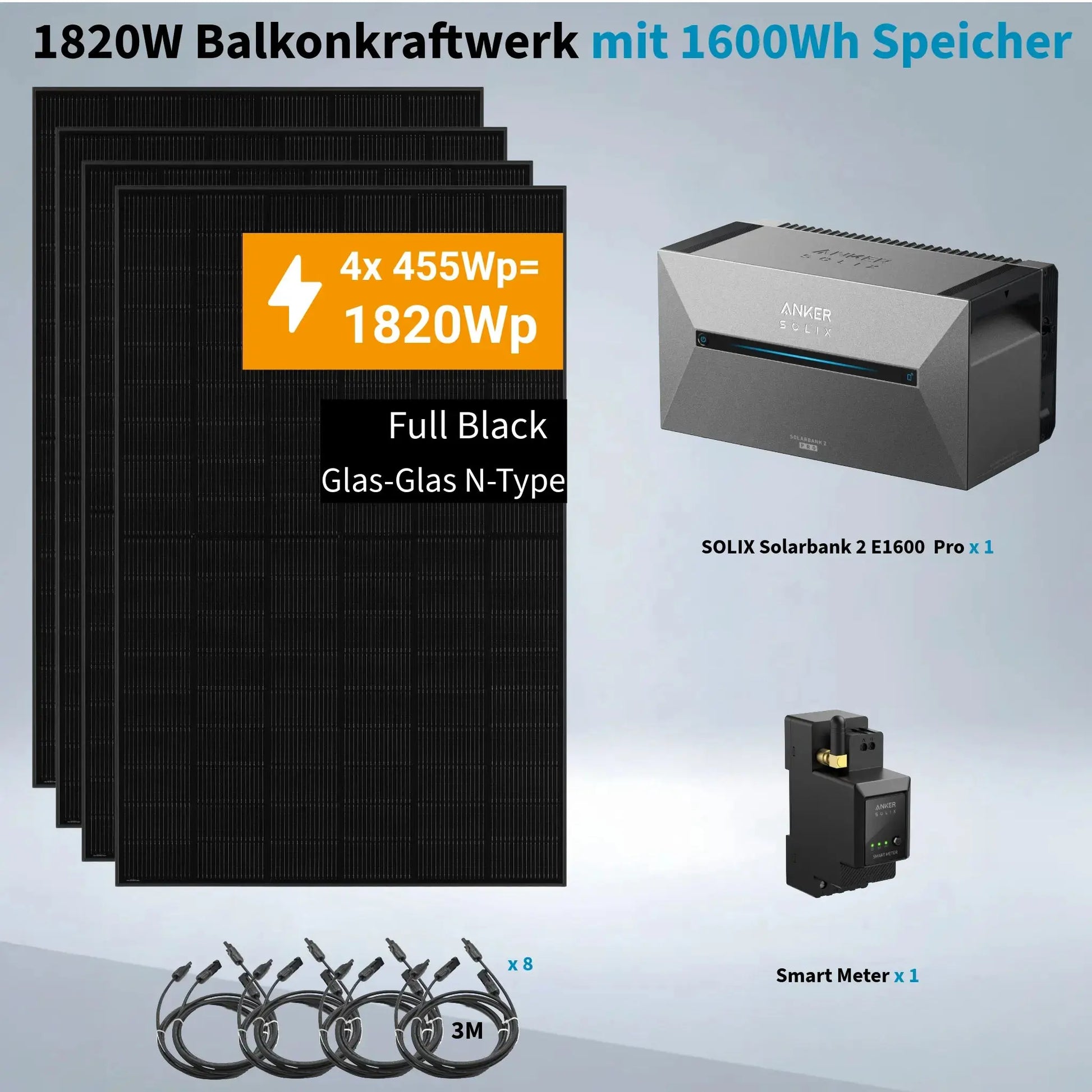 Anker SOLIX 1.820 W Balkonkraftwerk mit Solarbank 2 E1600 Pro 1.600 Wh, IP65 Anker