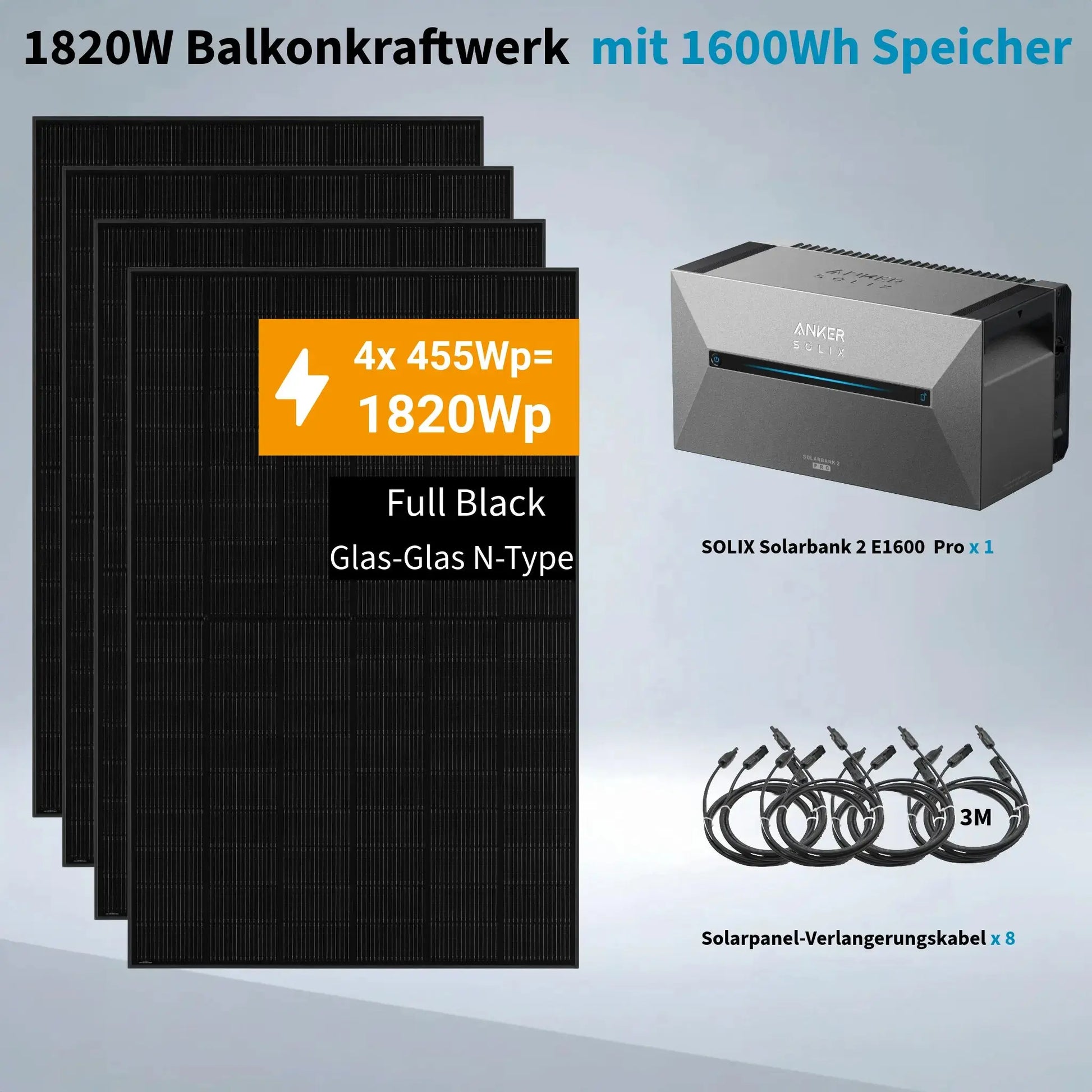Anker SOLIX 1.820 W Balkonkraftwerk mit Solarbank 2 E1600 Pro 1.600 Wh, IP65 Anker