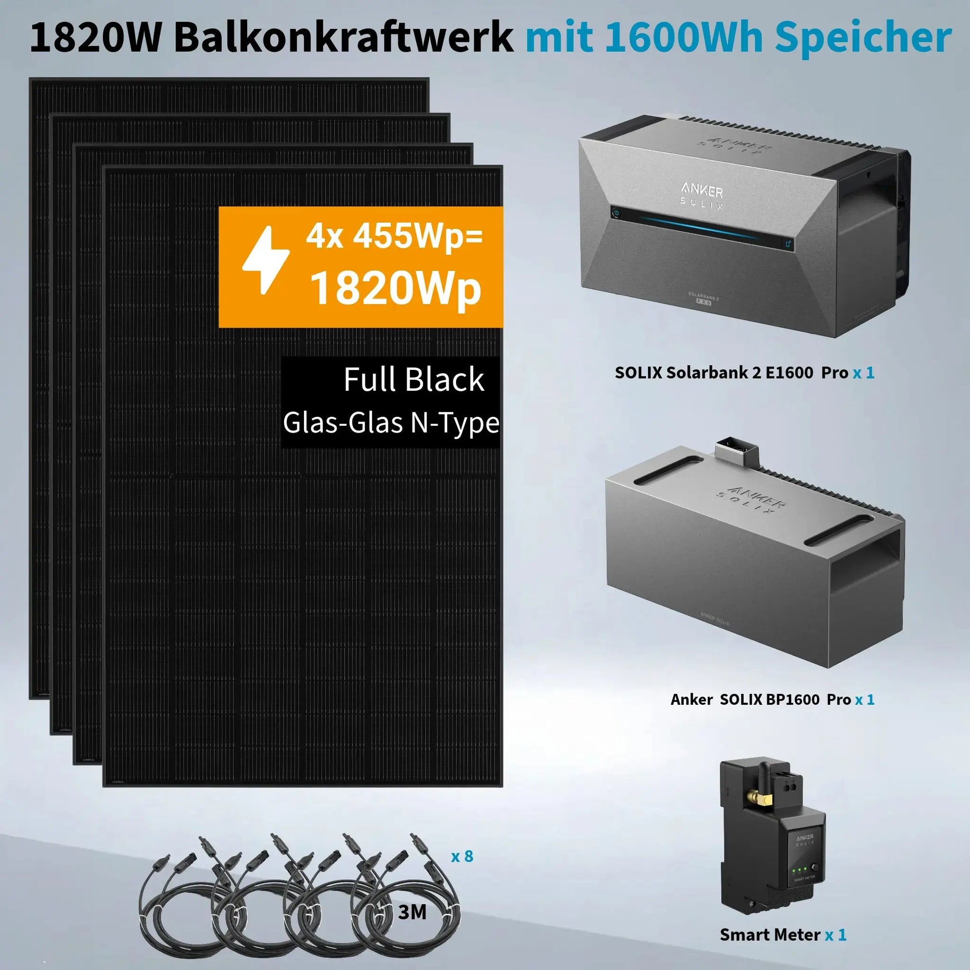 Anker SOLIX 1.820 W Balkonkraftwerk mit Solarbank 2 E1600 Pro 1.600 Wh, IP65 Anker