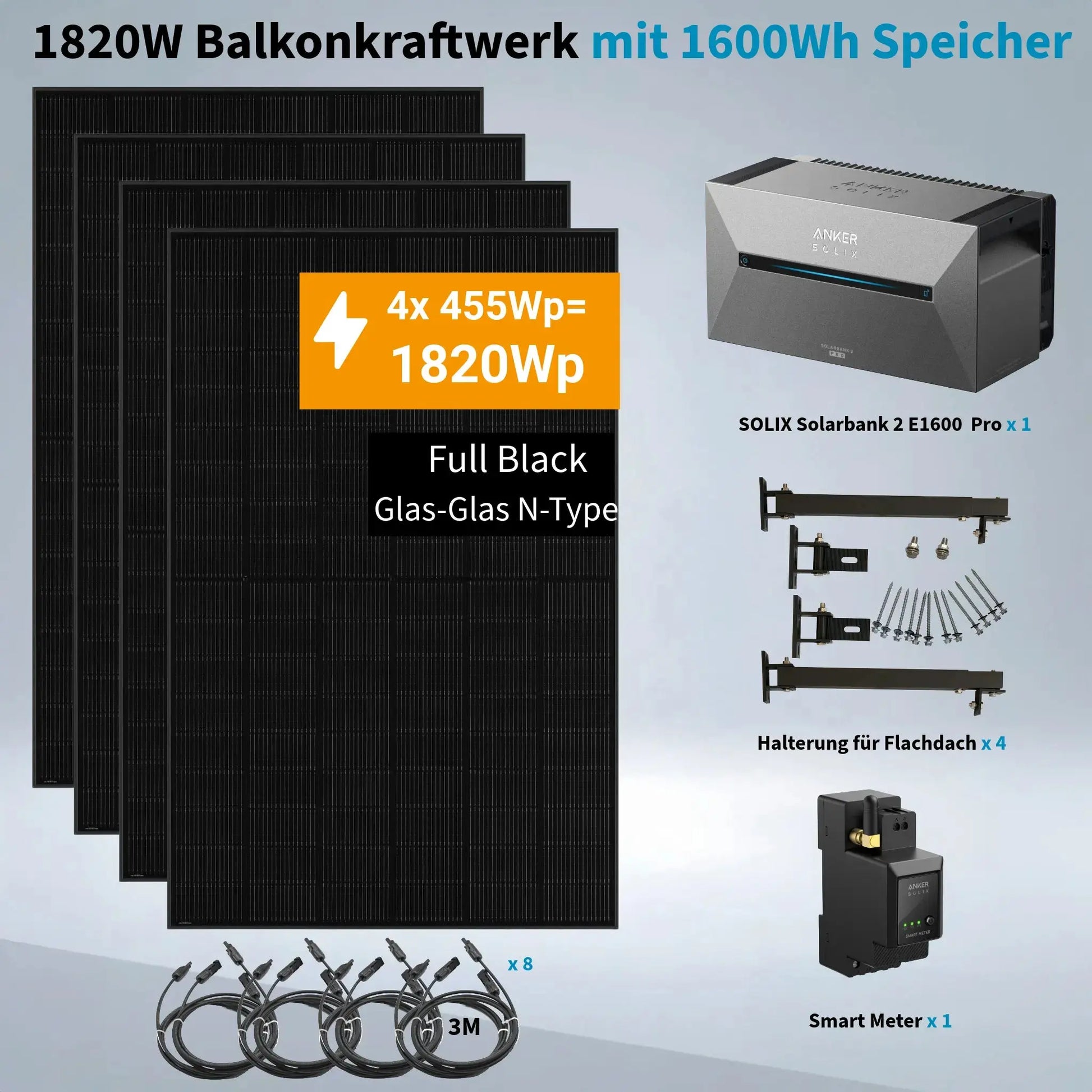 Anker SOLIX 1.820 W Balkonkraftwerk mit Solarbank 2 E1600 Pro 1.600 Wh, IP65 Anker