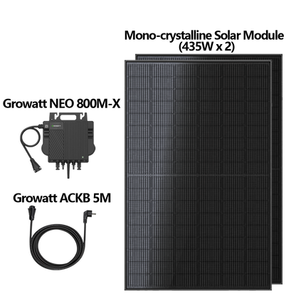 Growatt Balkonkraftwerk Komplettset 870W Solarmodule mit 800W Mikro-Wechselrichter und 5M AC Kabel
