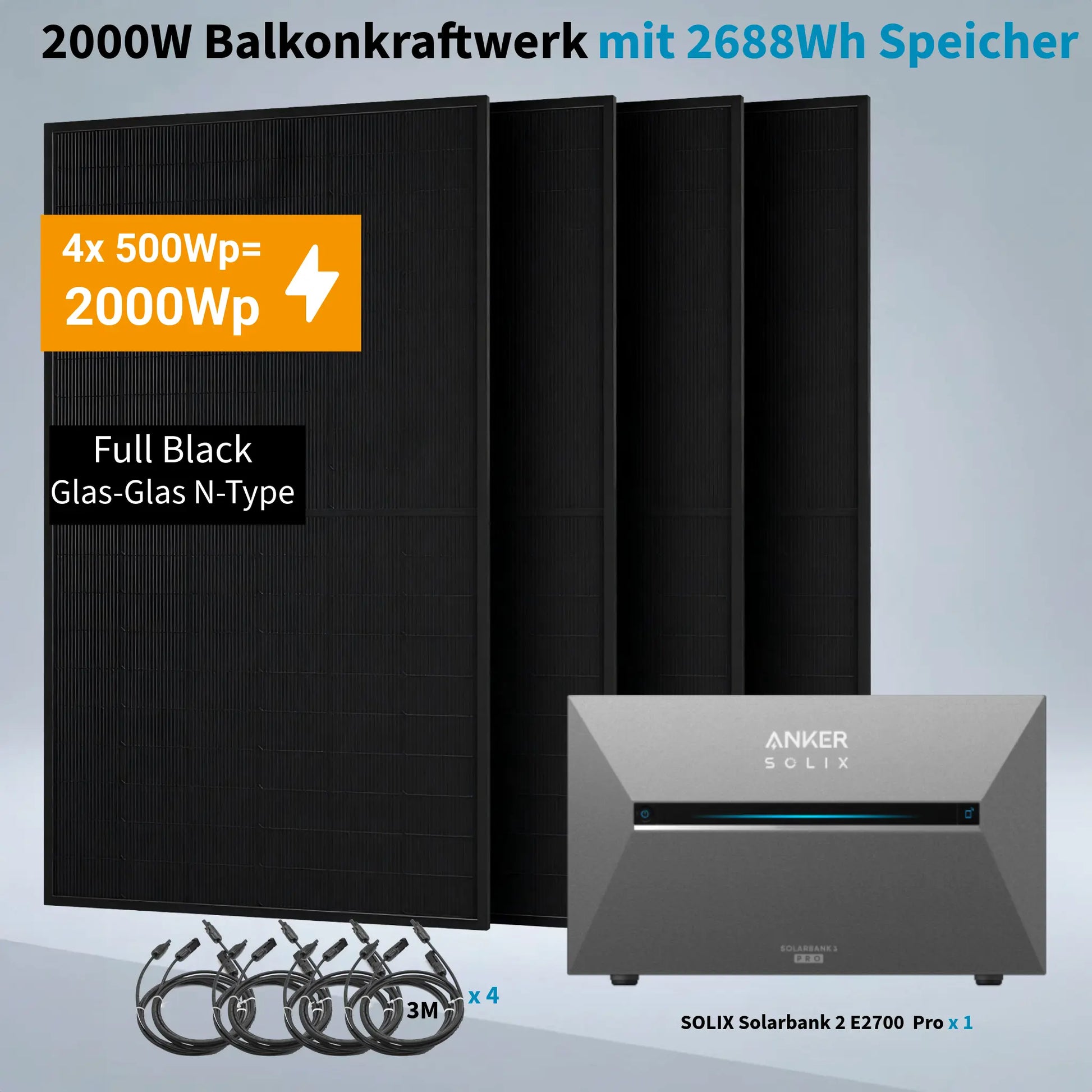 Anker SOLIX 2.000 W Balkonkraftwerk mit Solarbank 3 Pro, 4×500W Module Anker