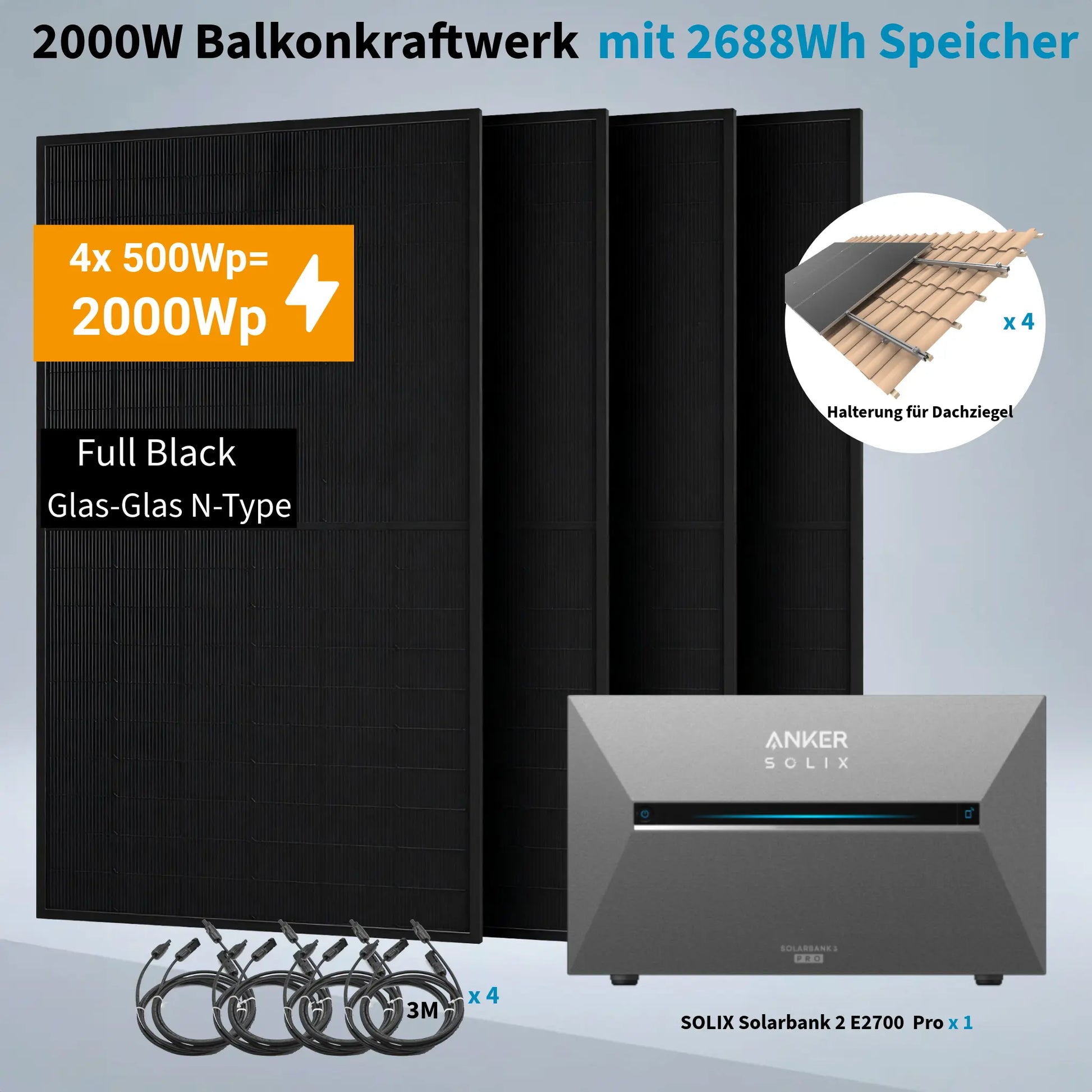 Anker SOLIX 2.000 W Balkonkraftwerk mit Solarbank 3 Pro, 4×500W Module Anker