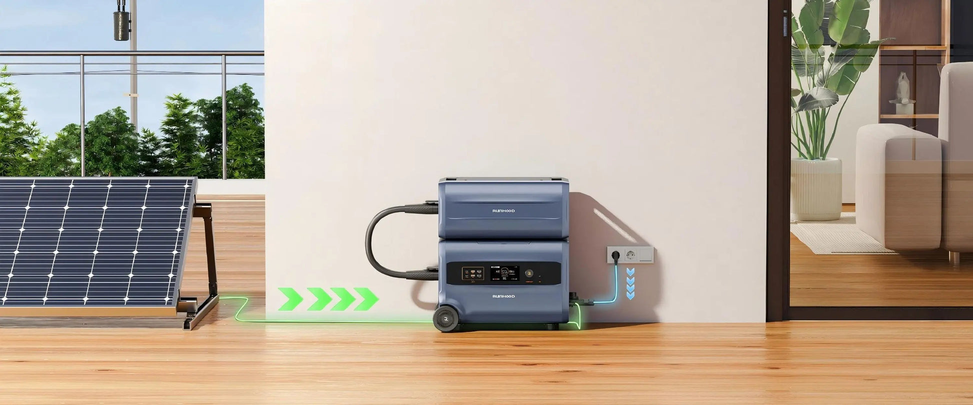 Runhood F2400 Balkonkraftwerkspeicher 2,4 kWh – Erweiterbarer bis 19,2 kWh, AC/DC Laden & Entladen, Notstromversorgung, Mobile Powerstation - IntelliSolaris