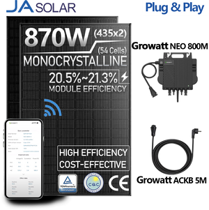 Growatt Balkonkraftwerk Komplettset 890W Solarmodule mit 800W Mikro-Wechselrichter und 5M AC Kabel - IntelliSolaris