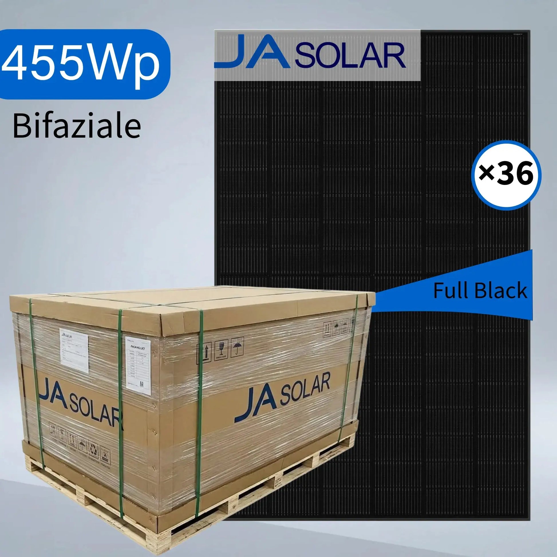 JA Solar 455W N-Typ Bifazial Glas-Glas Solarmodul Full Black, 22,8% Effizienz JA Solar