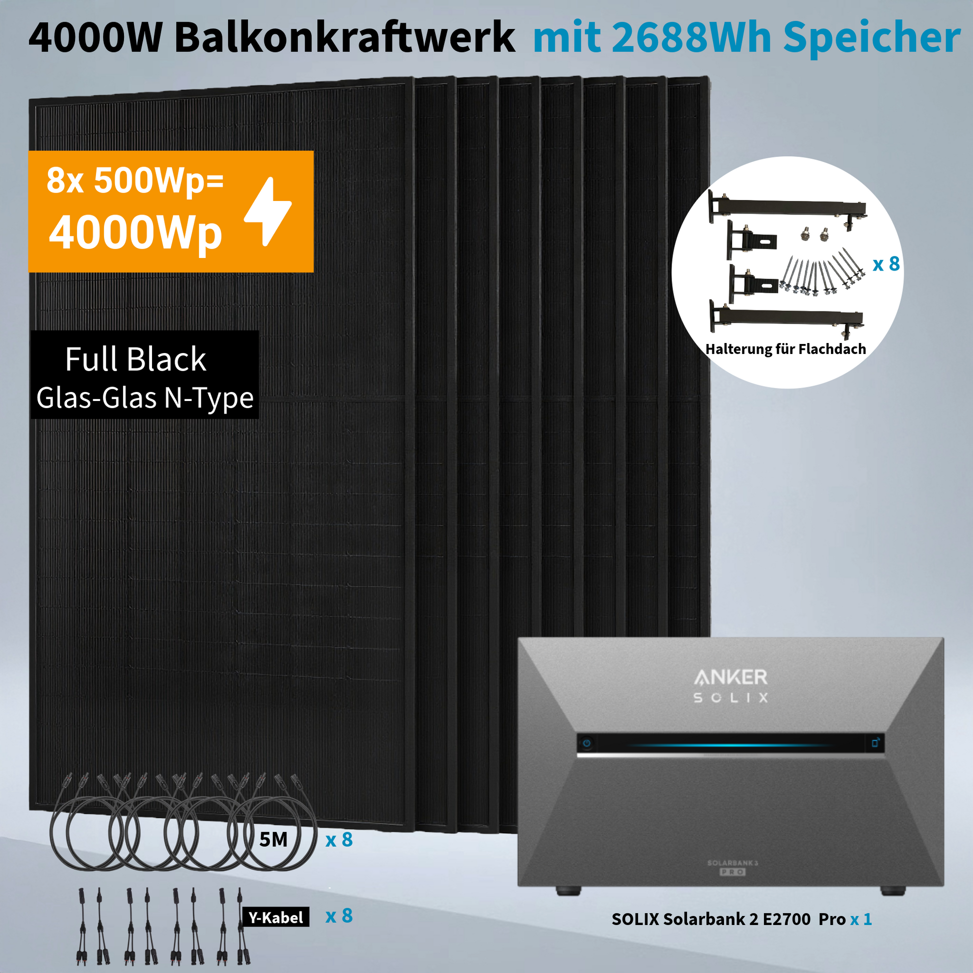 Anker SOLIX 4.000 W Balkonkraftwerk mit Solarbank 3 Pro, 8×500W Module Anker