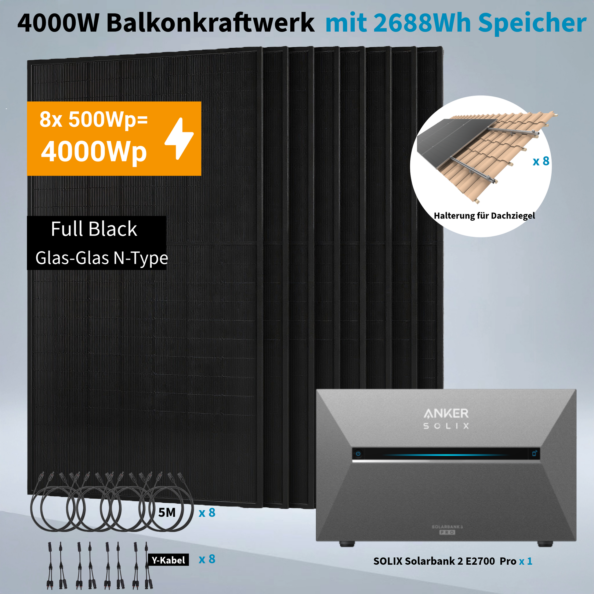 Anker SOLIX 4.000 W Balkonkraftwerk mit Solarbank 3 Pro, 8×500W Module Anker