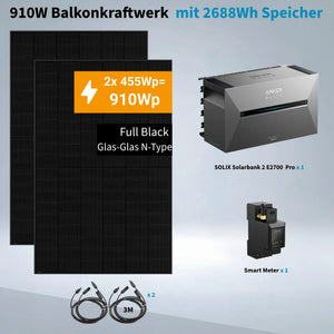 Anker SOLIX 3 Pro 910W Balkonkraftwerk mit 2×455W Modulen, Smart Meter, IP65