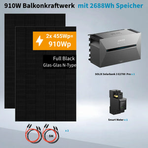 Anker SOLIX 3 Pro 910W Balkonkraftwerk mit 2×455W Modulen, Smart Meter, IP65