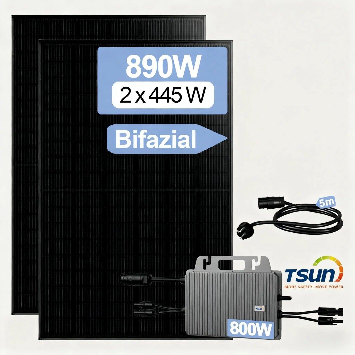 Tsun 890W Balkonkraftwerke Komplettset mit 800W Microinverter und AC Kabel Plug und Play