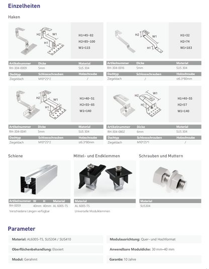 Photovoltaic solar mounting systems for tiled roofs, holder for 4 solar modules