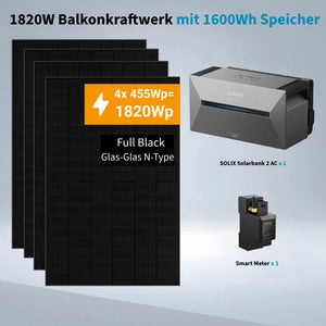 1820W Anker Solix Balkonkraftwerk Solix Solarbank 2 AC E1600 2000W mit Smart Meter IP65
