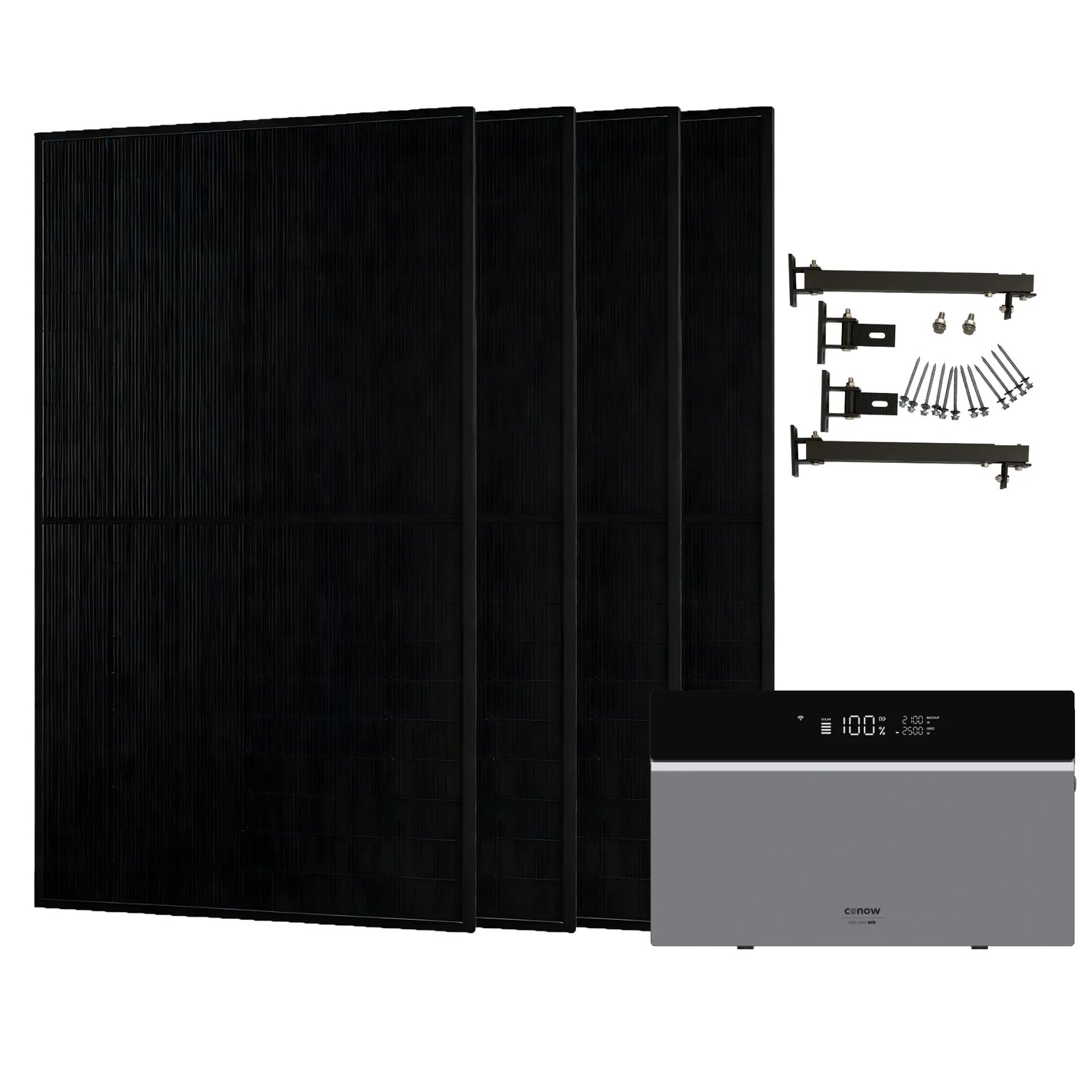 Conow CBE2000 Pro Balkonkraftwerk Komplettset 1820W mit 0–4× 2kWh Speicher, 4× JA Solar 455W bifazial, optional Dachmontage (Flach- oder Ziegeldach)