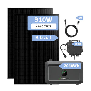 Growatt NOAH 2000 Balkonkraftwerk 910W mit NEO 800W Microinverter und 5M AC Kabel, App-Steuerung, Plug-and-Play