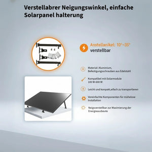 Solarmodul Halterung Balkonkraftwerk Aufständerung Einstellbarer Winkel 10-35° für Flachdach Wand Boden Garage (Edelstahlschrauben Inklusive)