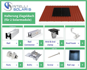 Intellisolaris Montagesystem Tile Roof Mounting System Vertikal aus Al6005-T5 & SUS304 für 2 Solar Panels