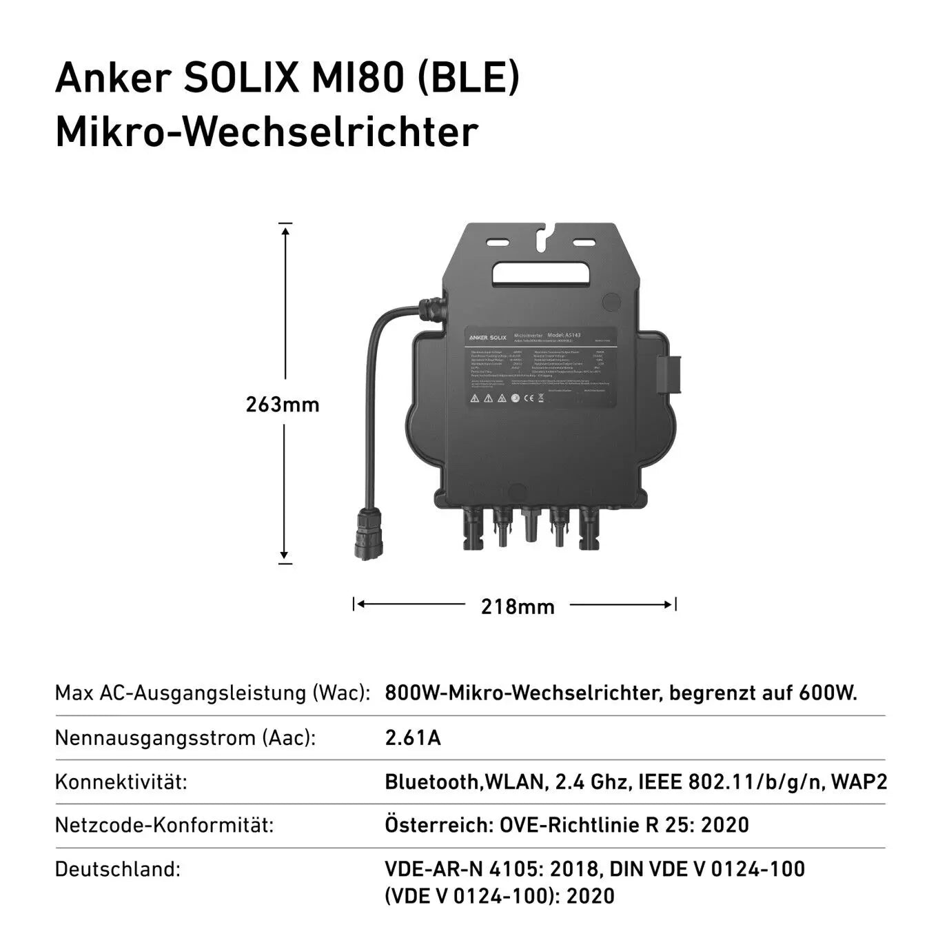 Anker SOLIX MI80 800W Mikro-Wechselrichter  Integriertes WLAN- und Bluetooth Anker