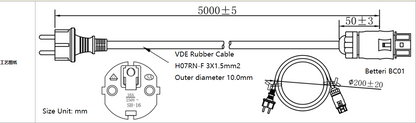 AC Kabel Anschlusskabel 3m/5m/10m, Betteri BC01 auf Schuko Stecker, für Mikrowechselrichter PV-Anlagen, IP44